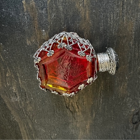 Vintage Red Glass Metal Wrapped Czech Bottle - Picture 13 of 14